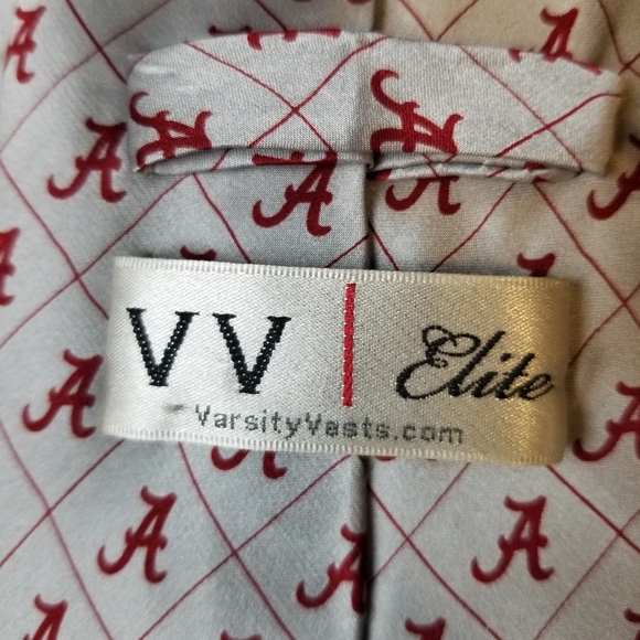 Vintage Varsity Vests Silk Handmade Alabama Crimson Tide Repeating Long Neck Tie - Picture 3 of 4